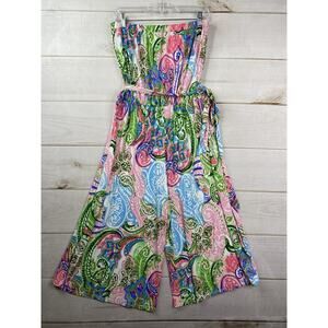 Ivy Lane Romper Women L Retro Print Jumpsuit Strapless Cropped Bright Fun Jersey